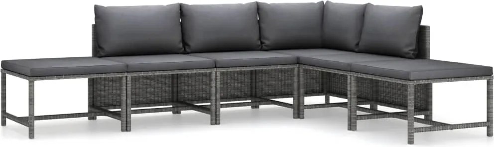 vidaXL Set mobilier de grădină cu perne, 6 piese, gri, poliratan