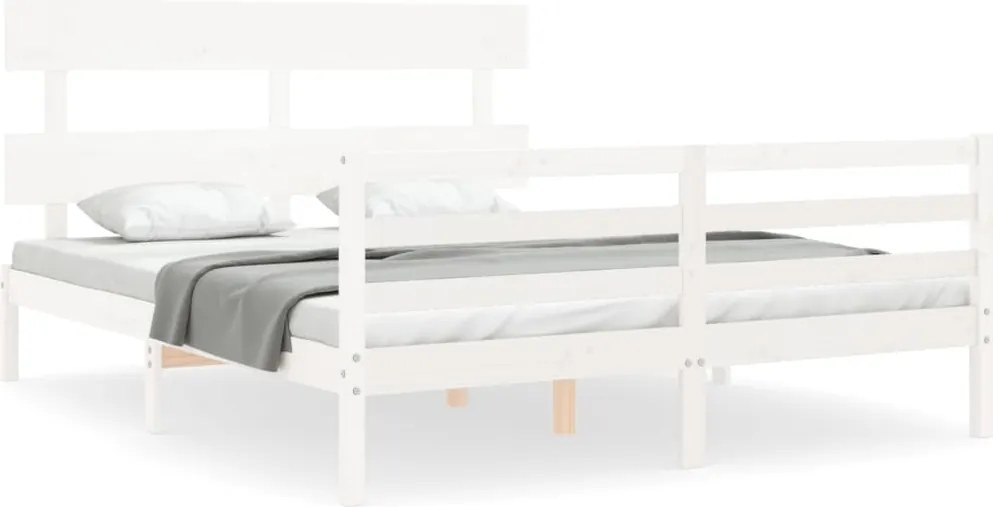 vidaXL Cadru de pat cu tăblie, alb, 160x200 cm, lemn masiv