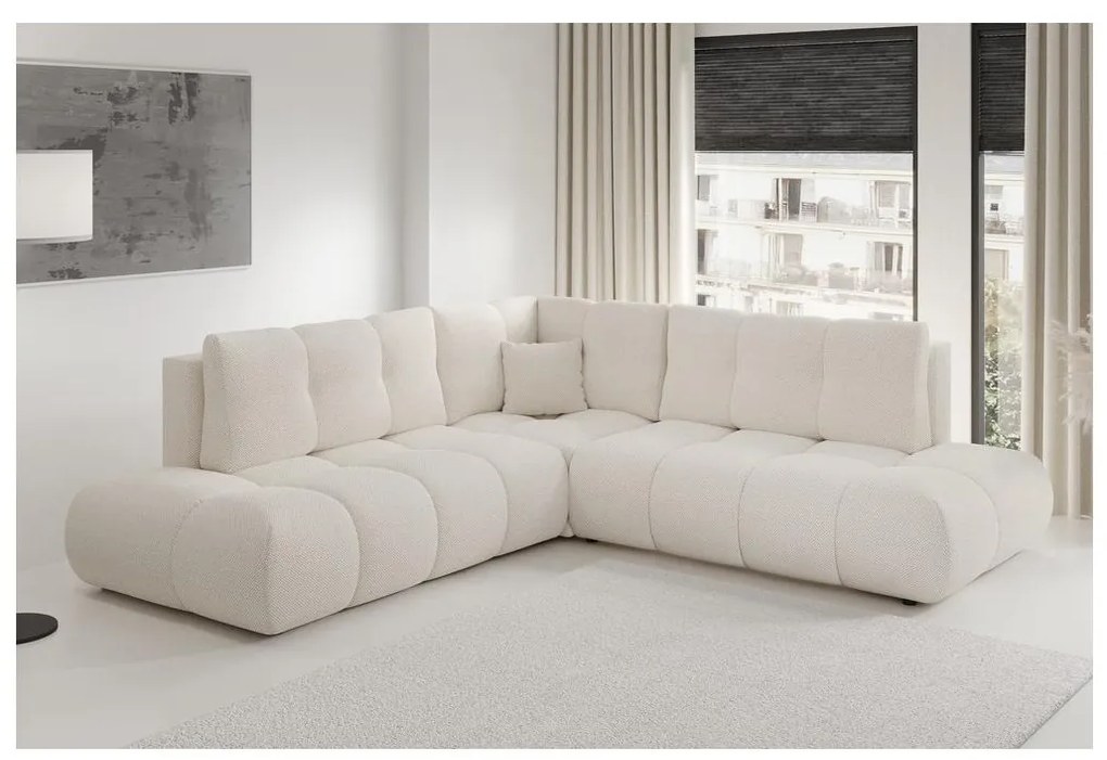 Colțar extensibil ALMADA, tapițat, în L, cu spațiu de depozitare, orientare stânga, bej