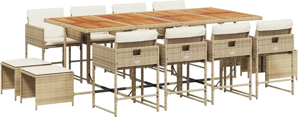 vidaXL Set mobilier de grădină cu perne, 13 piese, bej, poliratan