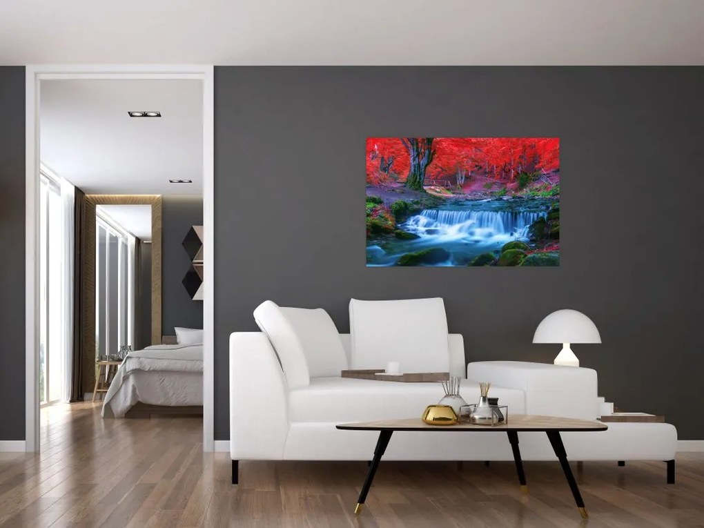 Tablou - Cascada în pădurea roșie (90x60 cm)