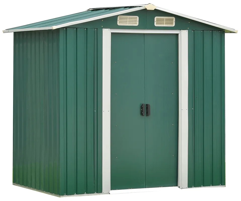 Căsuţă pentru grădină din tablă pentru scule, verde / alb, 2x1,3x1,8 m, HAMAL TIP 1