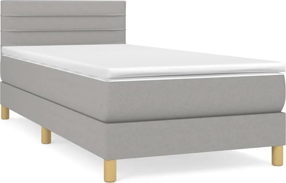 vidaXL Pat box spring cu saltea, gri deschis, 90x200 cm, textil