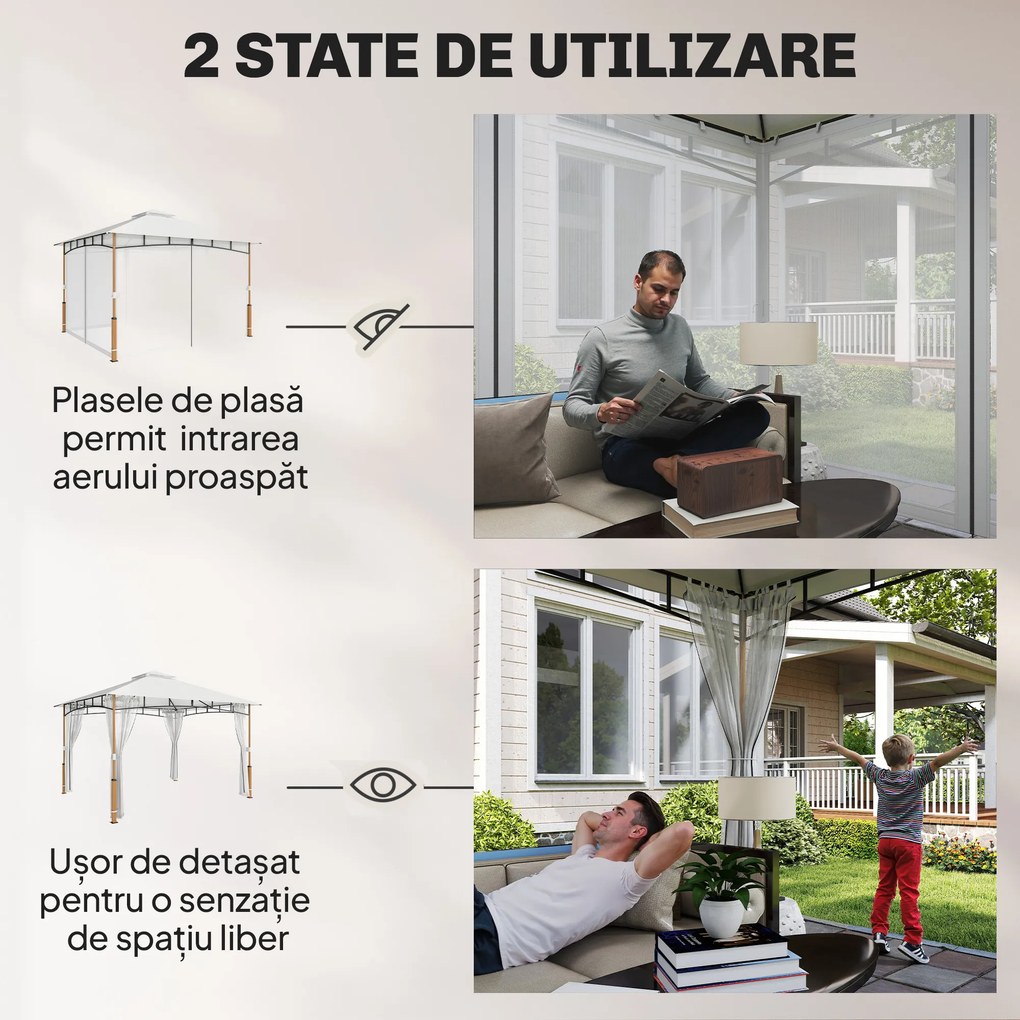 Outsunny Foișor 3 x 3.6 m, Acoperiș Dublu UPF50+ cu Plasă, Crem | Aosom Romania