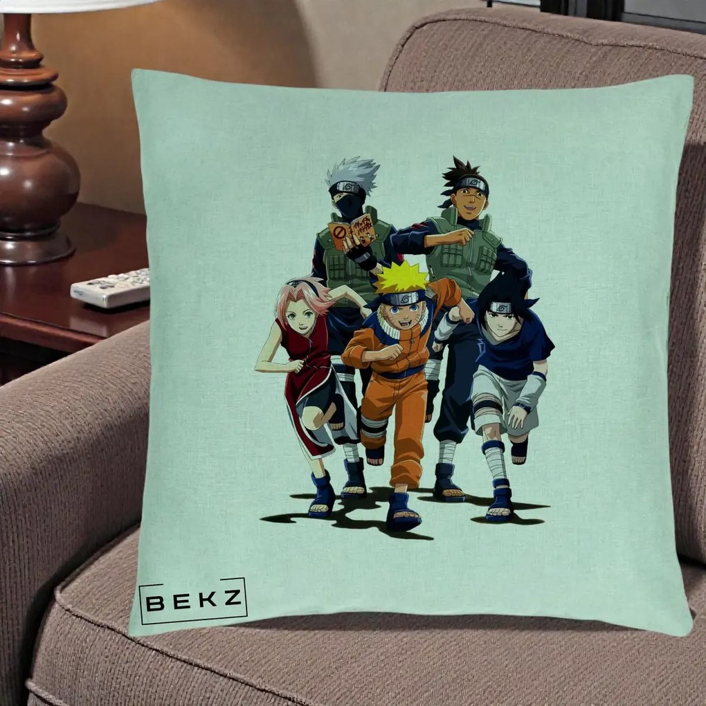 Perna Personalizata Naruto Echipa 7 Kakashi Sensei, 40x40 cm, Verde Menta, Husa Detasabila, Perna Inclusa, BEKZ®