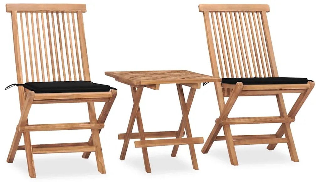 vidaXL Set mobilier exterior pliabil cu perne, 3 piese, lemn masiv tec