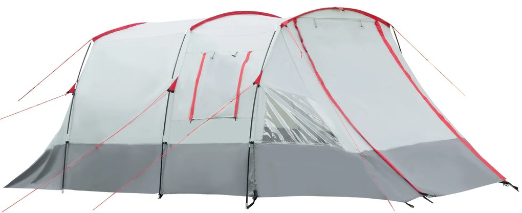 Outsunny Tenta de camping familială 6-8 persoane, tentă tunnel impermeabilă, uși + ferestre, 5,1 x 2,4 x 1,8 cm, gri deschis | Aosom Romania
