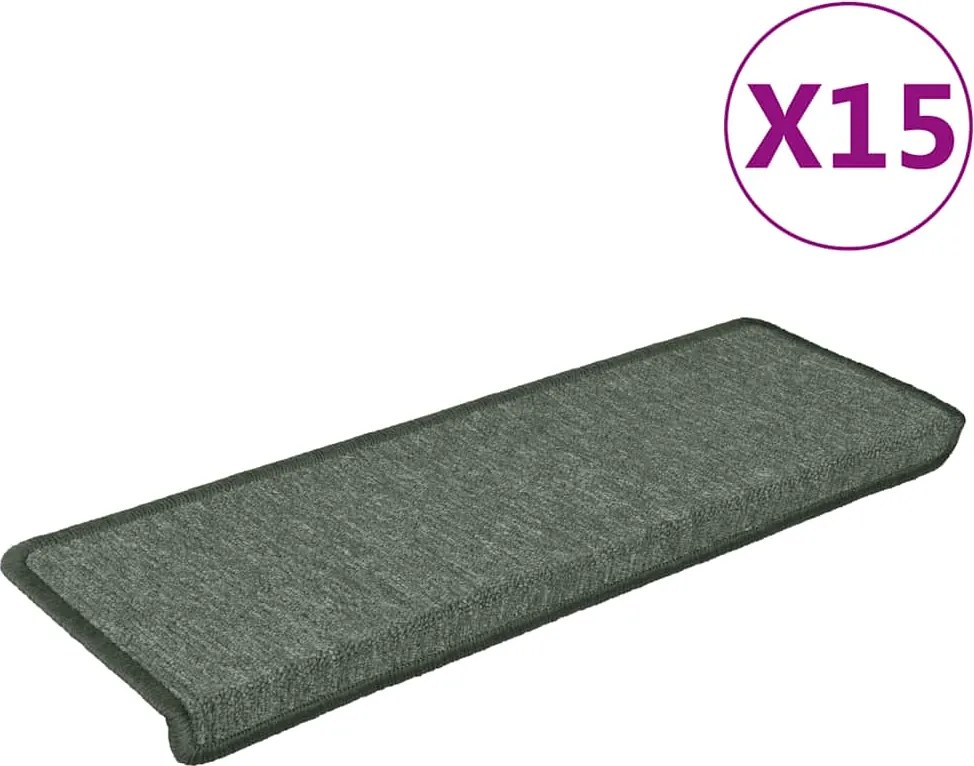 vidaXL Covorașe pentru scări, 15 buc., 65x21x4 cm, verde închis, cu margini dreptunghiulare