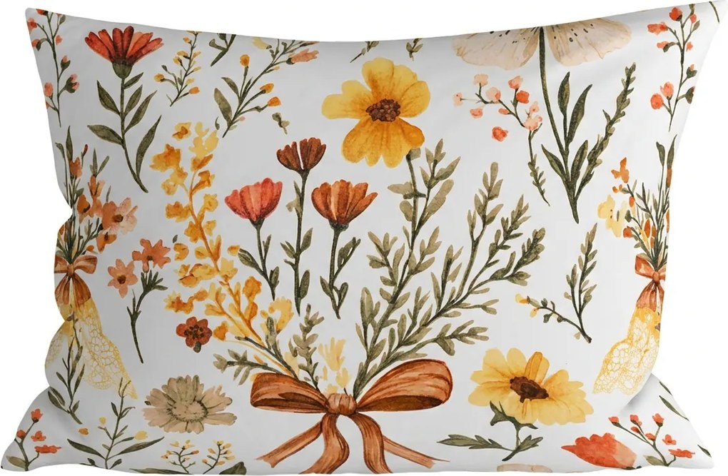 Husa pentru perna din microfibra FLORAL RIBBON 70x90 cm, crem