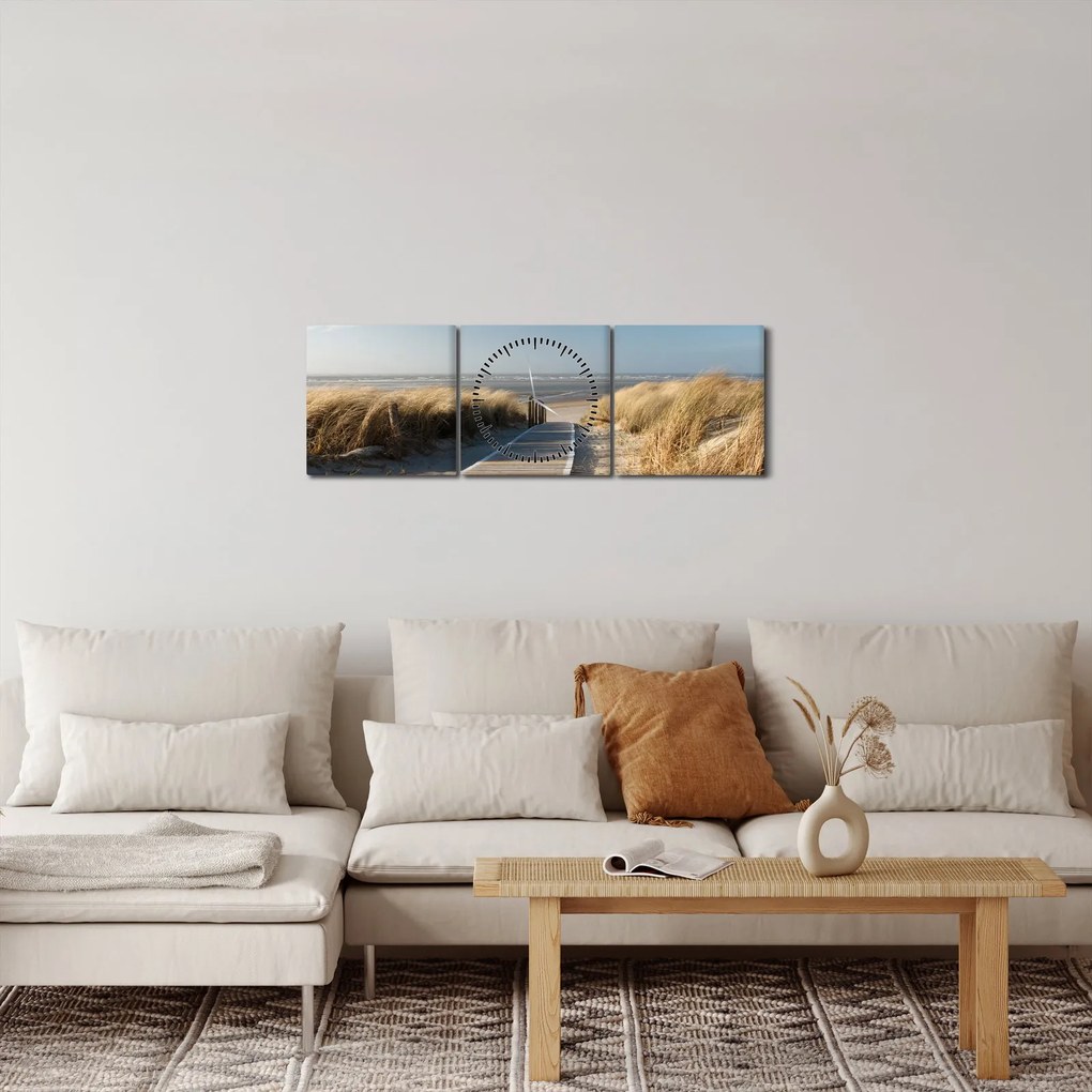Tablou - Plaja cu nisip de pe insula Langeoog, Germania (cu ceas) (90x30 cm)