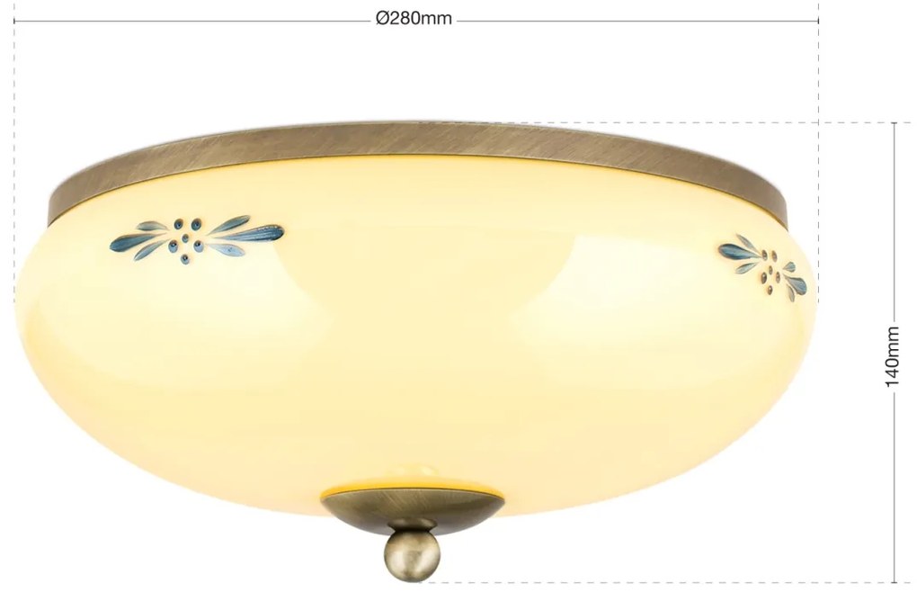 Plafoniera clasica Landhaus 28cm alama antique/ sticla champagne decor albastru