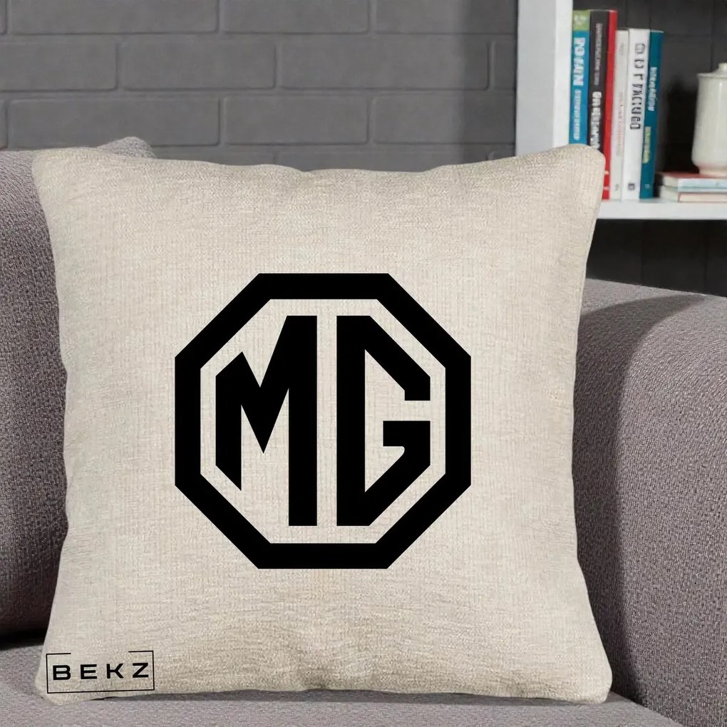 Perna Personalizata cu emblema MG, 40x40 cm, Bej Canapea, Husa Detasabila, Perna Inclusa, BEKZ®