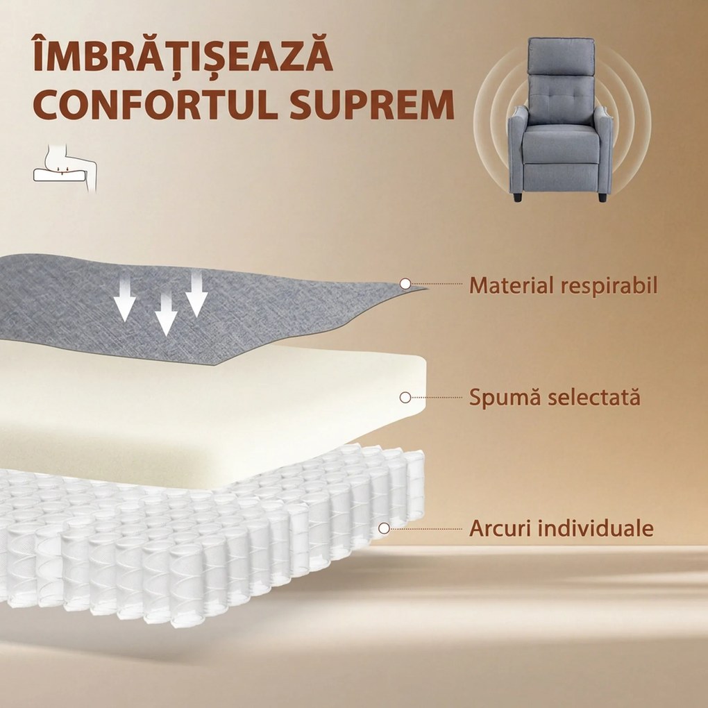 HOMCOM Fotoliu cu Masaj Reclinabil Manual, Material Tip In cu Telecomandă, Gri Deschis | Aosom Romania
