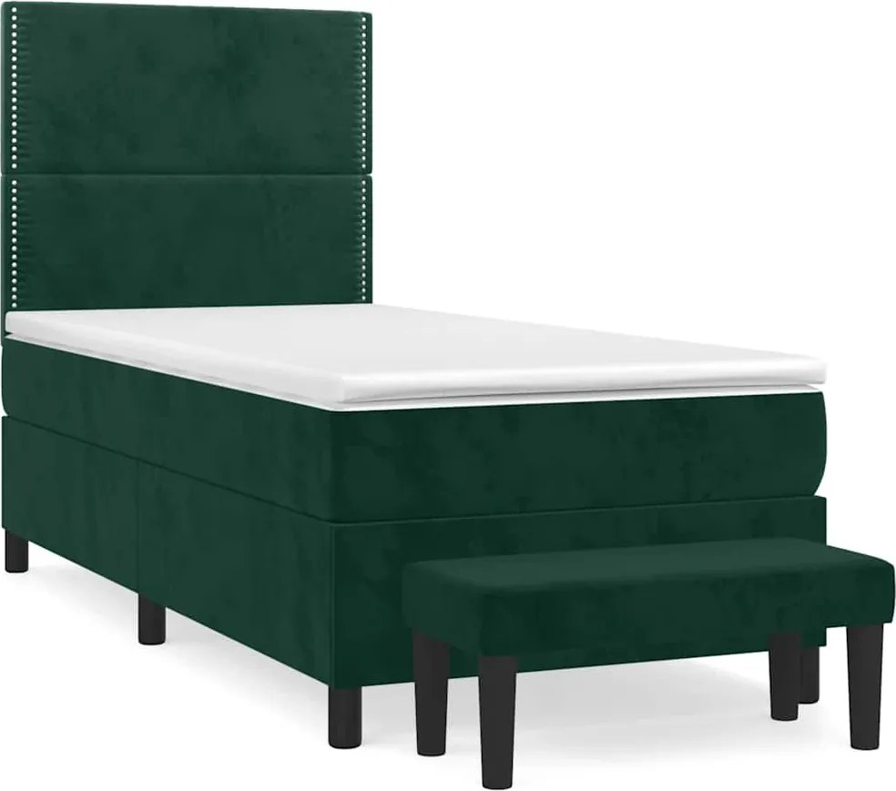 vidaXL Pat box spring cu saltea, verde închis, 90x200 cm, catifea