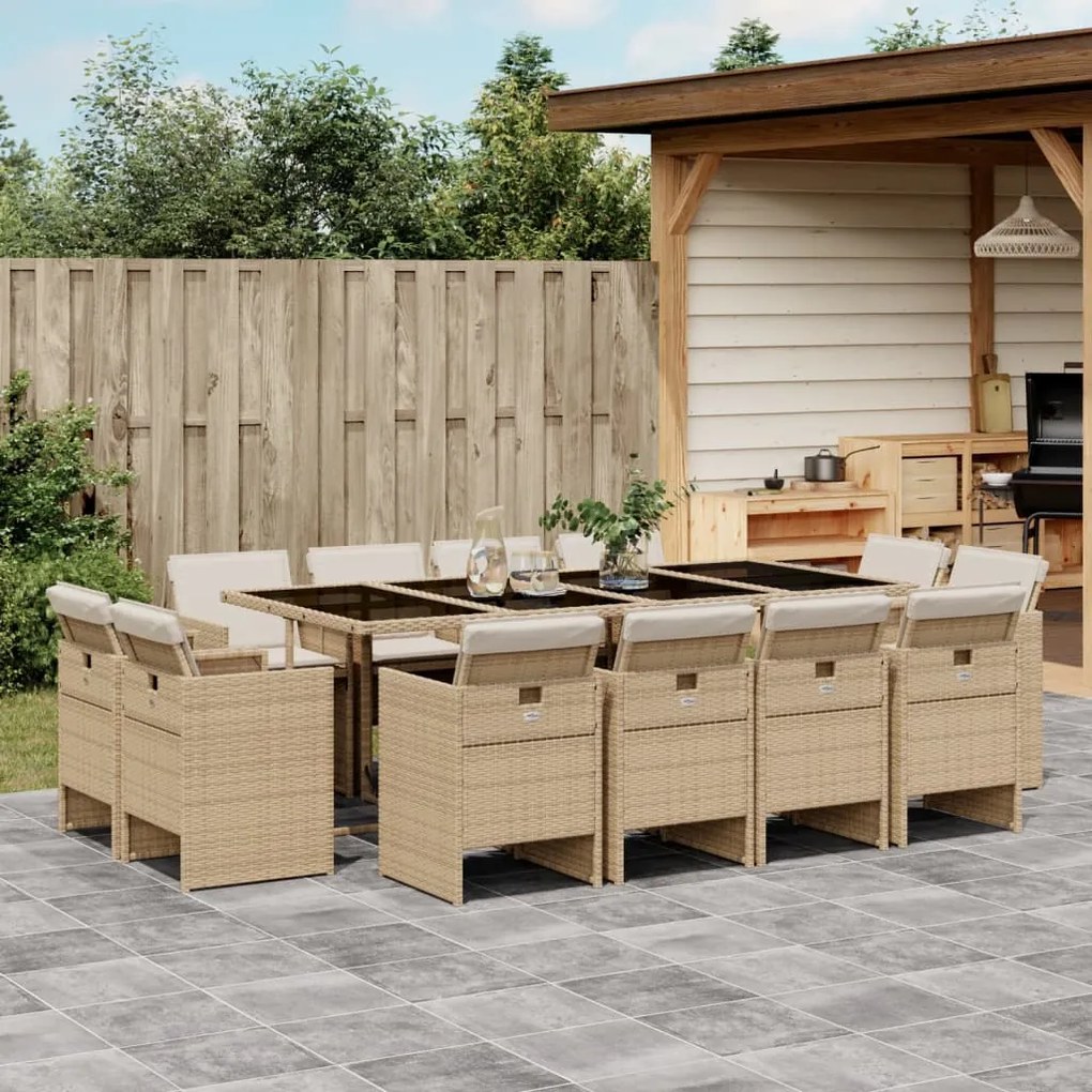 vidaXL Set mobilier de grădină cu perne, 13 piese, bej, poliratan