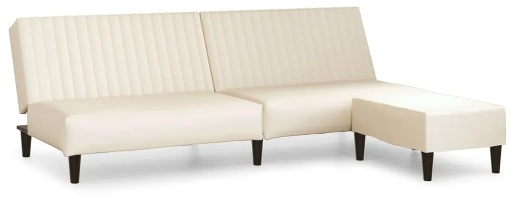 3081876 vidaXL Canapea extensibilă 2 locuri şi taburet, crem, piele ecologică