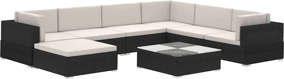 vidaXL Set mobilier de grădină cu perne, 8 piese, negru, poliratan
