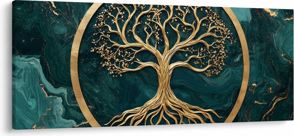 Tablou – Arborele vieții auriu în marmură (120x50 cm)