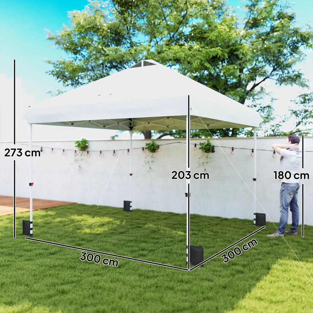 Outsunny Pavilon de grădină exterior 3x3 m, tonelă pliantă pop-up, roți, protecție solară UPF50+, înălțime reglabilă, alb | Aosom Romania