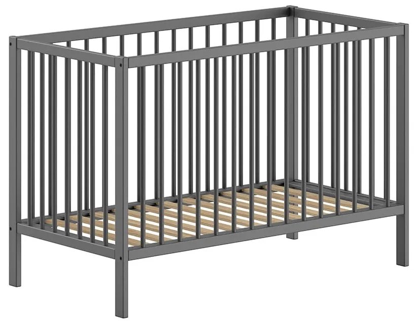 Pătuț gri antracit din lemn masiv de pin 60x120 cm DINO – Vipack