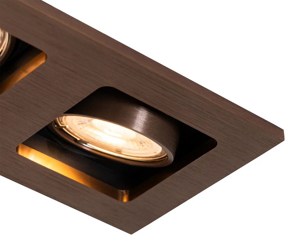 Set de 6 spoturi încastrate bronz închis dreptunghiulare cu 2 lumini reglabile - Qure