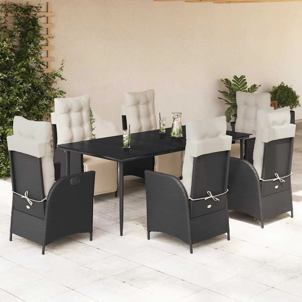 vidaXL Set mobilier de grădină cu perne, 7 piese, negru, poliratan