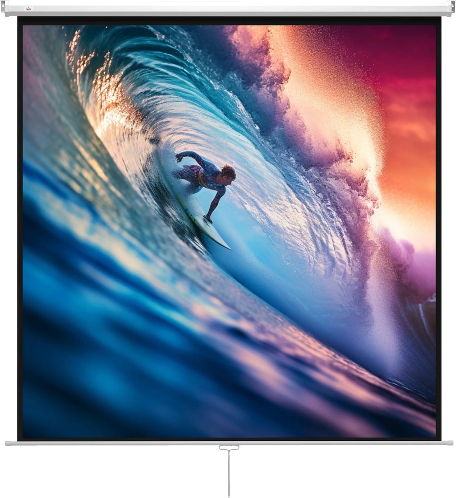 HOMCOM Ecran de Proiecție 120 Inch Format 1:1, Ecran Rulabil cu Unghi de 160° și Montare pe Tavan sau Perete, 223x8x223 cm, Alb | Aosom Romania