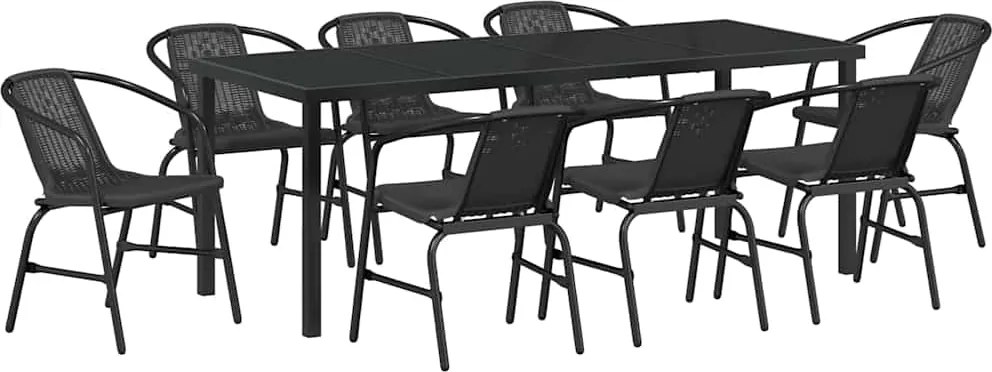 vidaXL Set de masă pentru grădină 9 pcs Negru