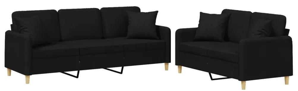 3202138 vidaXL Set de canapele cu perne, 2 piese, negru, material textil