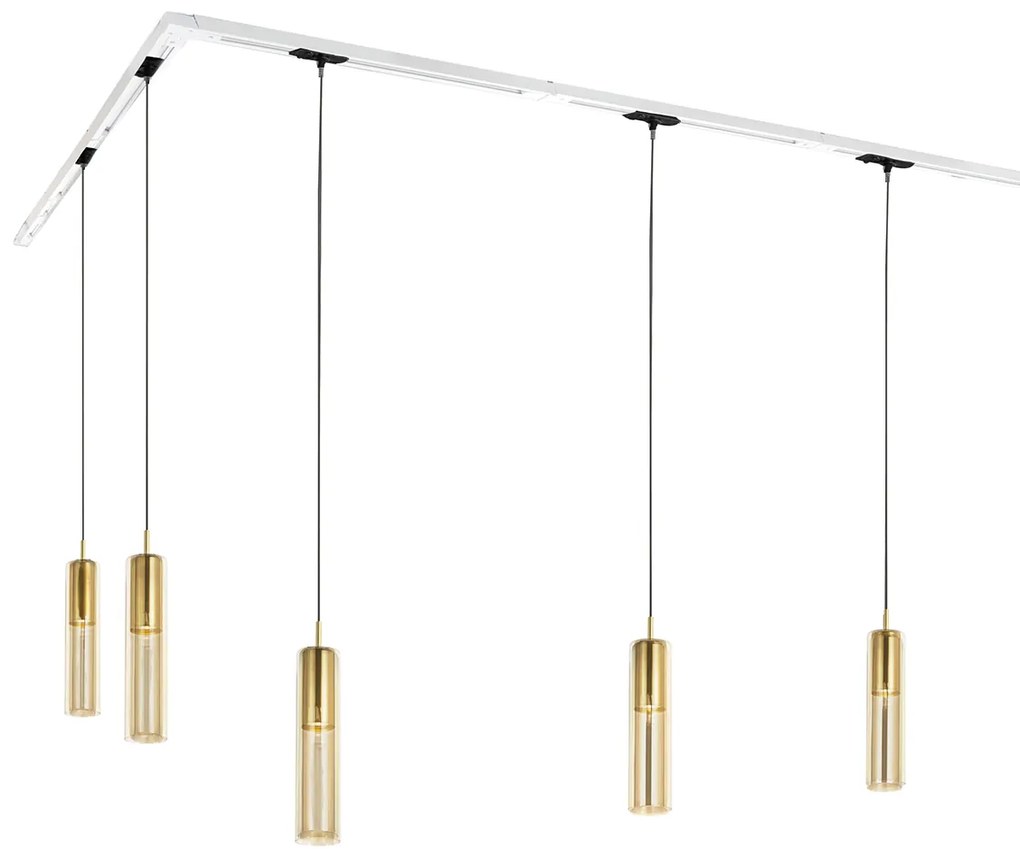 Sistem de iluminat modern pe șină cu 5 pendule aurii monofazat - Iconic Lloyd