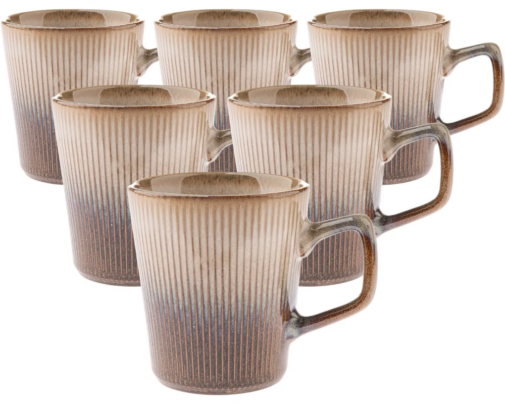 Set de 6 căni ceramice Rustik 410 ml, maro deschis