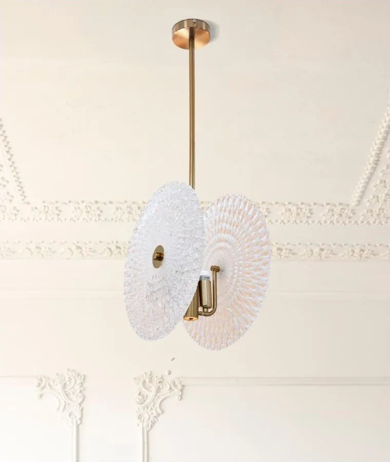 Lustră aurie cu abajur din sticlă Glass – Mauro Ferretti