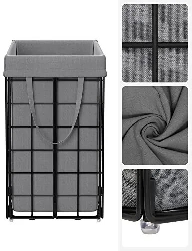 Cos de rufe pliabil cu sac detasabil, metal / textil, gri / negru, Songmics