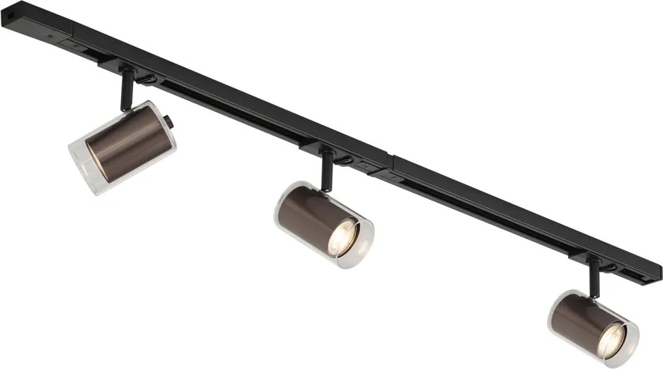 Sistem de iluminat pe șină modern negru cu 3 spoturi bronz închis monofazate - Iconic Lloyd