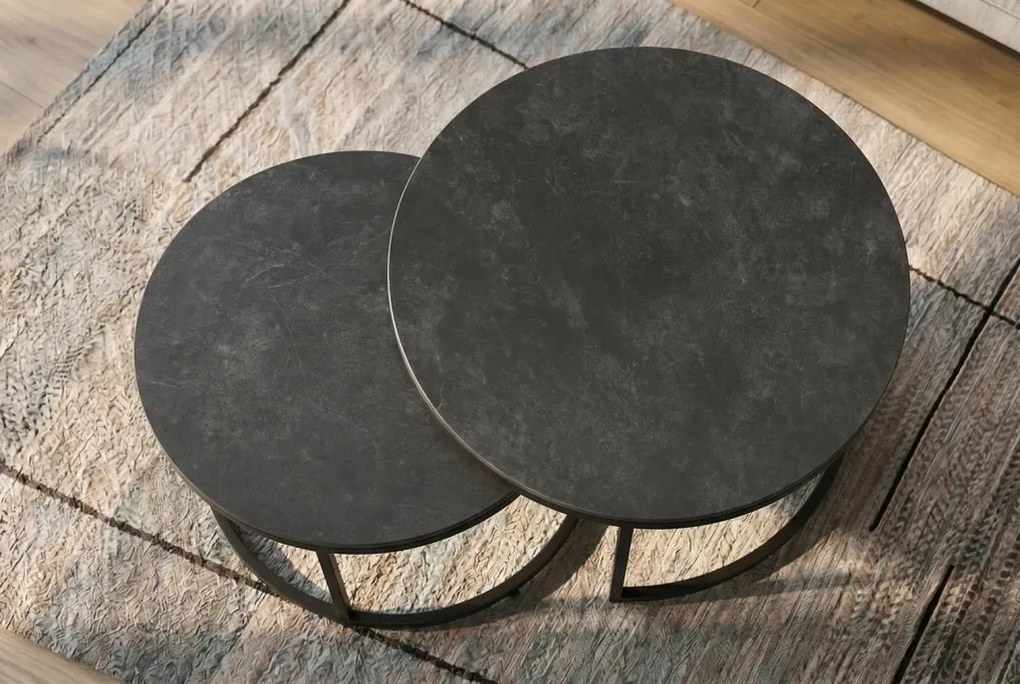 Set de 2 masute cu blat ceramic gri ELEGANCE 75cm