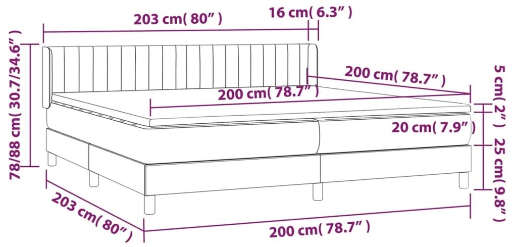 Pat box spring cu saltea, maro inchis, 200x200 cm, textil Maro inchis, 200 x 200 cm, Benzi verticale