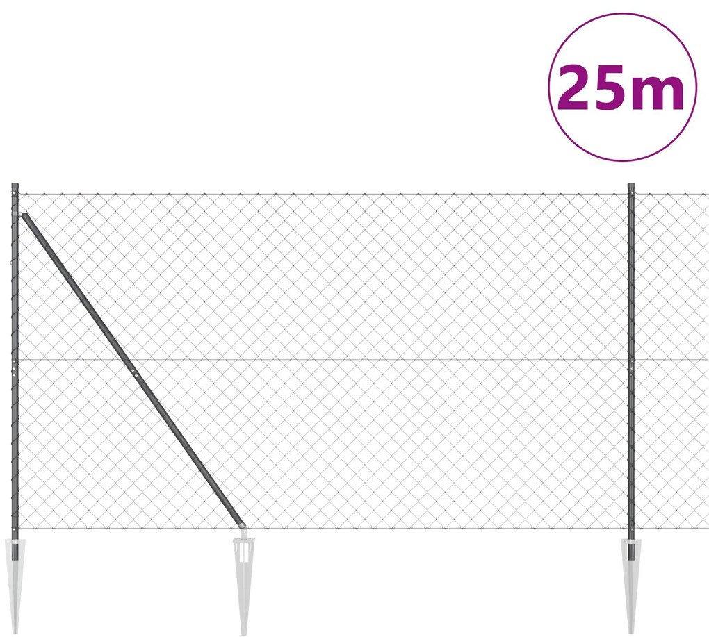 vidaXL Stâlp de gard. Gri 25 x 1,6 m ( plasă 60 x 60 mm) Oțel și PVC