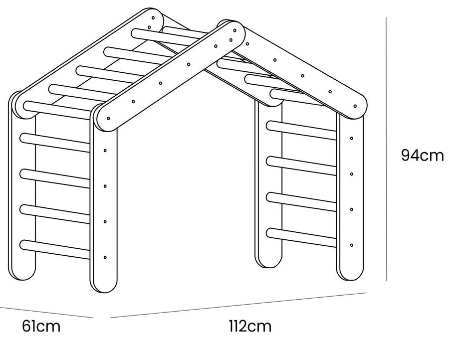 Triunghi Pikler de cățărat în culoare naturală din lemn de pin 112x61x94 cm Montessori – Meowbaby