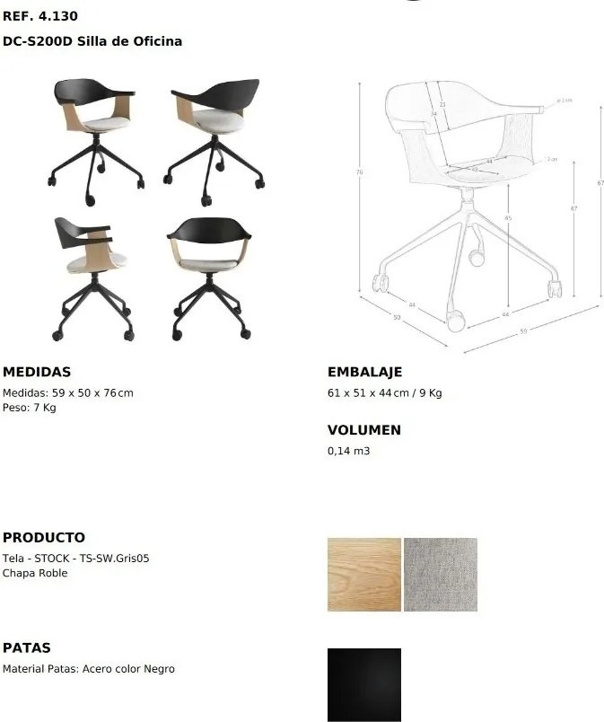 Scaun de birou pivotant design modern Gris-Negro