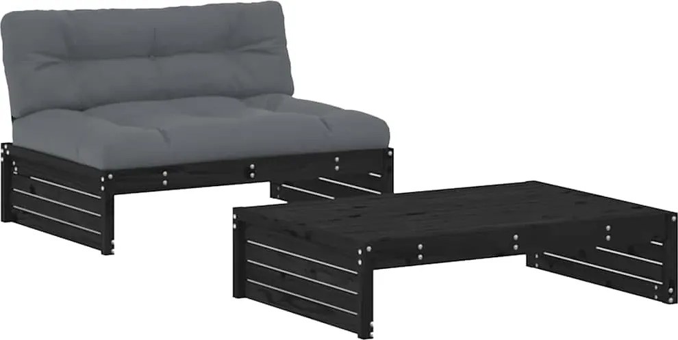 vidaXL Set mobilier de grădină cu perne, 2 piese, negru, lemn masiv