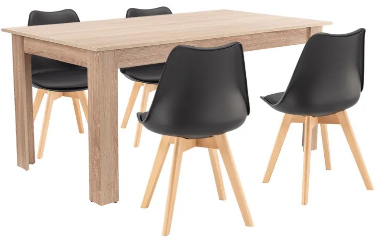 Set de masă Lola 4+1 negru-stejar Sonoma
