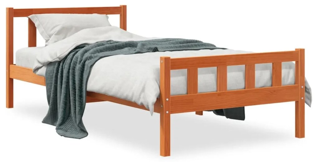 844390 vidaXL Cadru de pat cu tăblie, maro ceruit, 90x190 cm, lemn masiv pin