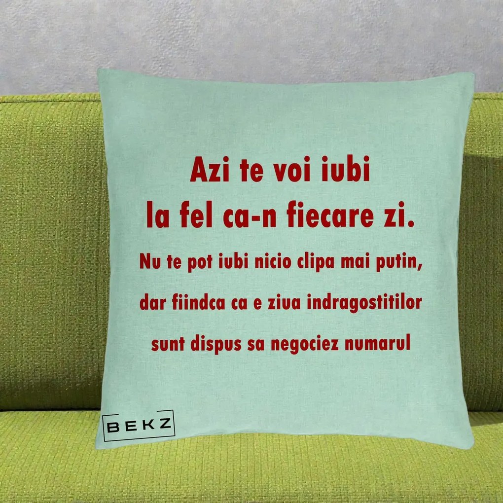 Cadou pentru Iubita - Perna Personalizata Azi Te Voi Iubi, 40x40 cm, Verde Menta, Husa Detasabila, Perna Inclusa, BEKZ®