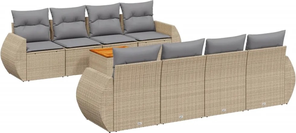vidaXL Set canapele de grădină, 9 piese, cu perne, bej, poliratan