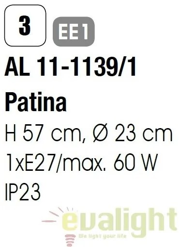 Stalp exterior stil clasic IP23 H57cm Aiko AL 11-1139/1 Patina OR