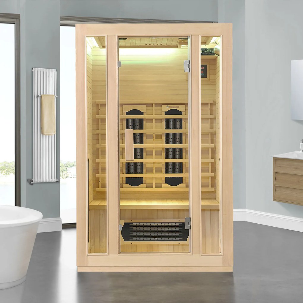 Infračervená sauna/tepelná kabína Nyborg S120K s keramikou, panelovým radiátorom a drevom Hemlock