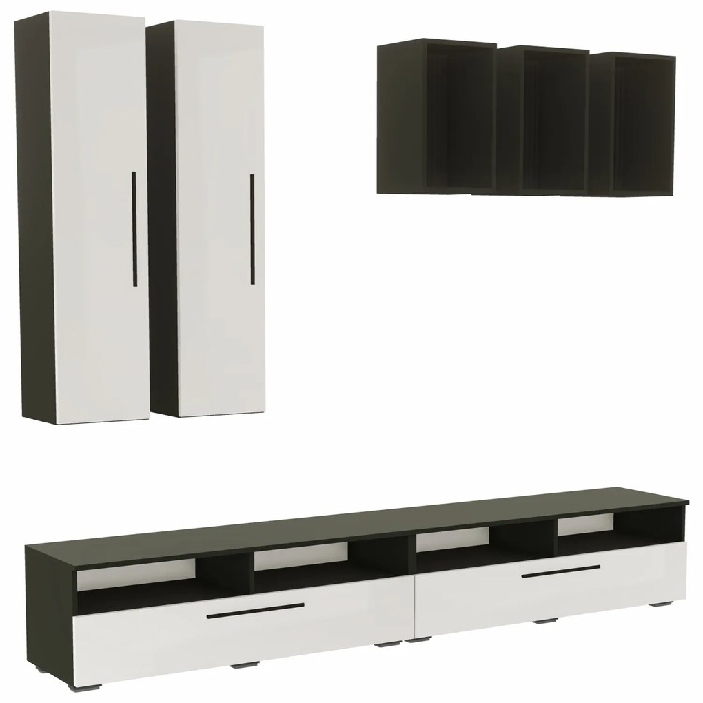 Living haaus Haga V12, Alb Lucios/Negru, MDF, L 240 cm