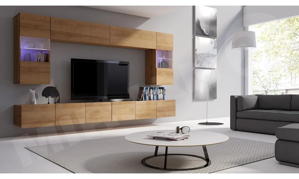 Mobilier living Brolani I (Stejar auriu) (cu iluminat LED alb). 1104538