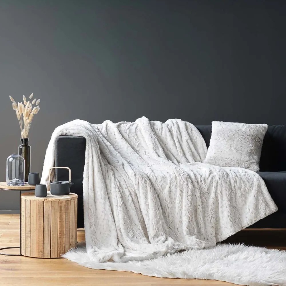 Pătură grej din blană artificială 220x240 cm Alaska – douceur d'intérieur