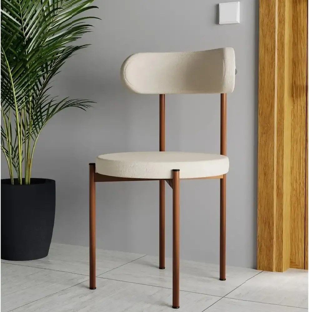 Scaun Onita profil metalic maro si tapiterie bej